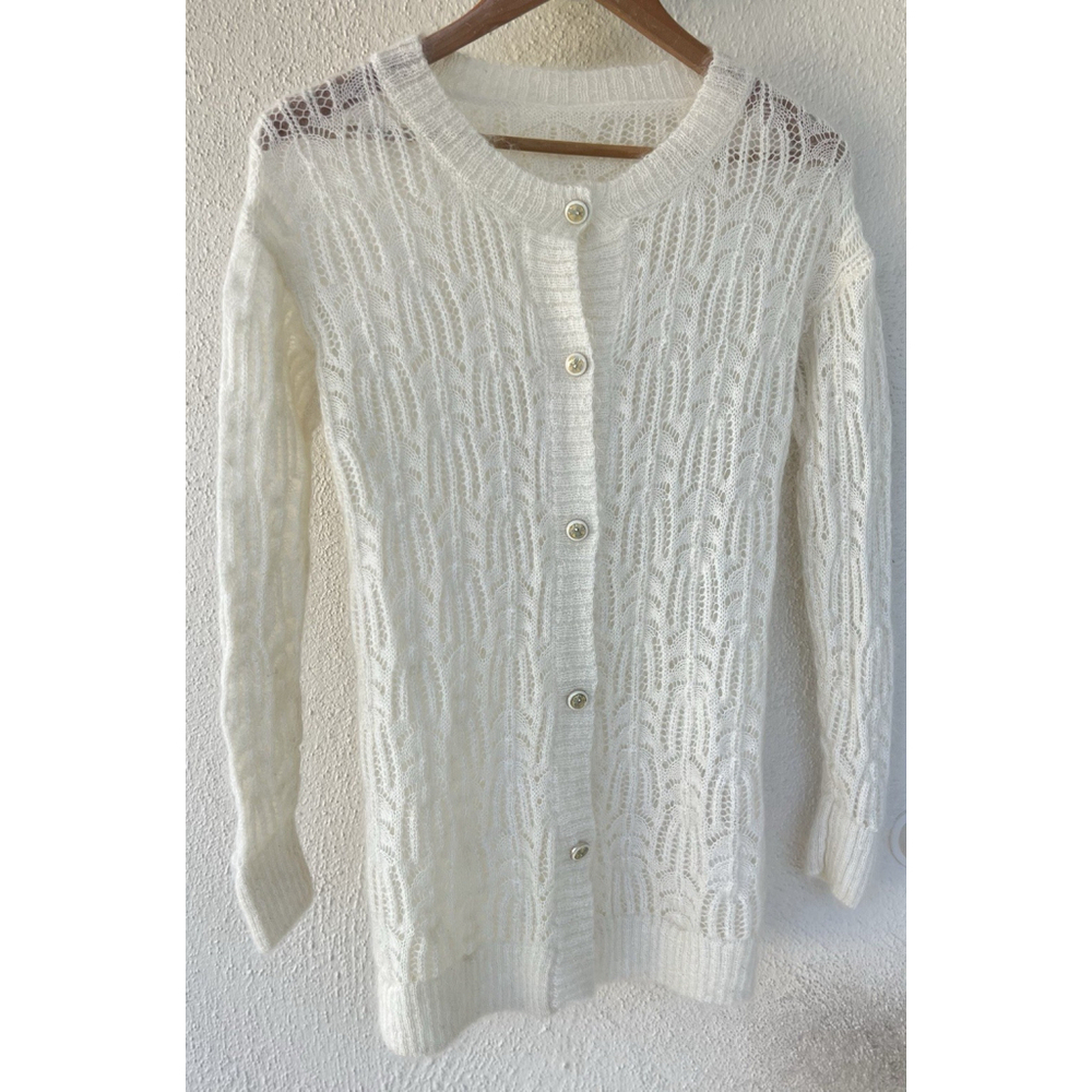 Sylphide Cream Mohair Wool Blend Lace Knit Cardigan Small Coquette Soft Dainty